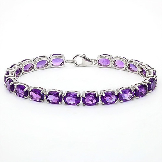 22.45 CT AMETHYST 925 STERLING SILVER TENNIS BRACELET IN OVAL SHAPE