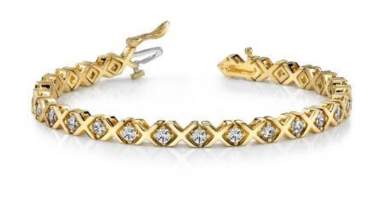 14KT YELLOW GOLD 1 CTW G-H SI2/SI3 X AND O DIAMOND BRACELET