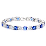 12.05 CT CREATED SAPPHIRE AND 12.05 CT CREATED WHITE SAPPHIRE 925 STERLING SILVER TENNIS BRACELET IN