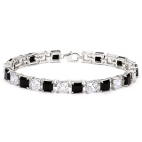 12.05 CT CREATED BLACK SAPPHIRE AND 12.05 CT CREATED WHITE SAPPHIRE 925 STERLING SILVER TENNIS BRACE