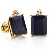 2.51 CARAT BLACK SAPPHIRE 10K SOLID YELLOW GOLD OCTAGON SHAPE EARRING WITH 0.03 CTW DIAMOND