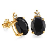 1.95 CARAT BLACK SAPPHIRE 10K SOLID YELLOW GOLD OVAL SHAPE EARRING WITH 0.03 CTW DIAMOND