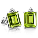 1.95 CARAT PERIDOT 10K SOLID WHITE GOLD OCTAGON SHAPE EARRING WITH 0.03 CTW DIAMOND