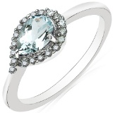0.77 CTW Genuine Aquamarine and White Diamond 10K White Gold Ring