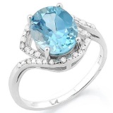BABY SWISS BLUE TOPAZ  1/4 CARAT (34 PCS) FLAWLESS CREATED DIAMOND 925 STERLING SILVER RING