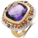 18K Yellow Gold Plated 10.12 CTW Genuine Amethyst & Citrine .925 Sterling Silver Ring