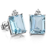 2.25 CARAT SKY BLUE TOPAZ 10K SOLID WHITE GOLD OCTAGON SHAPE EARRING WITH 0.03 CTW DIAMOND