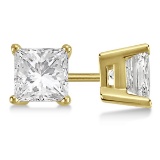 CERTIFIED 1 CTW PRINCESS G/SI2 DIAMOND SOLITAIRE EARRINGS IN 14K YELLOW GOLD