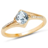 0.89 CTW Genuine Aquamarine and White Diamond 14K Yellow Gold Ring