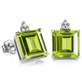 2.4 CARAT PERIDOT 10K SOLID WHITE GOLD SQUARE SHAPE EARRING WITH 0.03 CTW DIAMOND