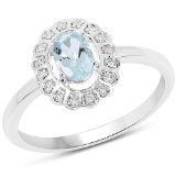0.45 CTW Genuine Aquamarine and White Diamond 14K White Gold Ring
