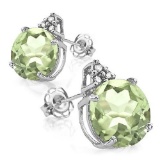 1.48 CARAT GREEN AMETHYST 10K SOLID WHITE GOLD ROUND SHAPE EARRING WITH 0.03 CTW DIAMOND