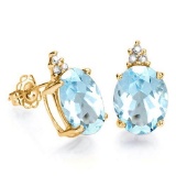 1.8 CARAT SKY BLUE TOPAZ 10K SOLID YELLOW GOLD OVAL SHAPE EARRING WITH 0.03 CTW DIAMOND