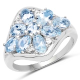 1.79 CTW Genuine Aquamarine and White Topaz .925 Sterling Silver Ring