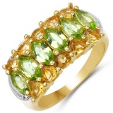 14K Yellow Gold Plated 3.00 CTW Genuine Peridot & Citrine .925 Sterling Silver Ring