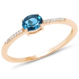 0.44 CTW Genuine London Blue Topaz and White Diamond 14K Yellow Gold Ring