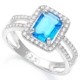 3 CARAT CREATED BLUE TOPAZ  2/5 CARAT CREATED WHITE SAPPHIRE 925 STERLING SILVER RING