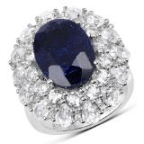 11.67 CTW Dyed Sapphire and White Topaz .925 Sterling Silver Ring