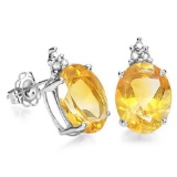 1.5 CARAT CITRINE 10K SOLID WHITE GOLD OVAL SHAPE EARRING WITH 0.03 CTW DIAMOND