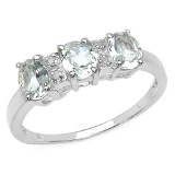 0.95 CTW Genuine Aquamarine & White Diamond .925 Sterling Silver Ring