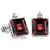 2.5 CARAT GARNET 10K SOLID WHITE GOLD SQUARE SHAPE EARRING WITH 0.03 CTW DIAMOND