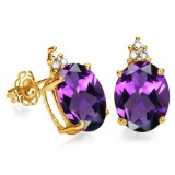 1.6 CARAT AMETHYST 10K SOLID YELLOW GOLD OVAL SHAPE EARRING WITH 0.03 CTW DIAMOND