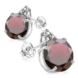 2.0 CARAT GARNET 10K SOLID WHITE GOLD ROUND SHAPE EARRING WITH 0.03 CTW DIAMOND