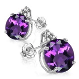 1.4 CARAT AMETHYST 10K SOLID WHITE GOLD ROUND SHAPE EARRING WITH 0.03 CTW DIAMOND