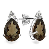 1.4 CARAT SMOKEY 10K SOLID WHITE GOLD PEAR SHAPE EARRING WITH 0.03 CTW DIAMOND
