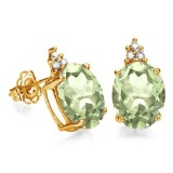 1.35 CARAT GREEN AMETHYST 10K SOLID YELLOW GOLD OVAL SHAPE EARRING WITH 0.03 CTW DIAMOND