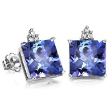 3.65 CARAT LAB TANZANITE 10K SOLID WHITE GOLD SQUARE SHAPE EARRING WITH 0.03 CTW DIAMOND