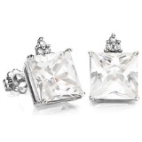 3.7 CARAT CZ 10K SOLID WHITE GOLD SQUARE SHAPE EARRING WITH 0.03 CTW DIAMOND