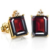 2.25 CARAT GARNET 10K SOLID YELLOW GOLD OCTAGON SHAPE EARRING WITH 0.03 CTW DIAMOND