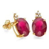 1.85 CARAT RUBY 10K SOLID YELLOW GOLD OVAL SHAPE EARRING WITH 0.03 CTW DIAMOND