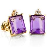 1.7 CARAT AMETHYST 10K SOLID YELLOW GOLD OCTAGON SHAPE EARRING WITH 0.03 CTW DIAMOND
