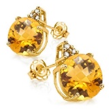 1.5 CARAT CITRINE 10K SOLID YELLOW GOLD ROUND SHAPE EARRING WITH 0.03 CTW DIAMOND