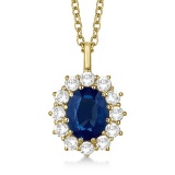Oval Blue Sapphire and Diamond Pendant Necklace 14k Yellow Gold (3.60ctw)