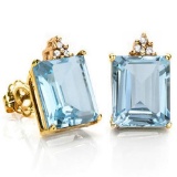 2.5 CARAT SKY BLUE TOPAZ 10K SOLID YELLOW GOLD OCTAGON SHAPE EARRING WITH 0.03 CTW DIAMOND