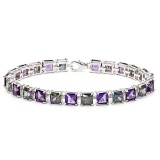 12.05 CT CREATED AMETHYST AND 12.05 CT CREATED MYSTICS 925 STERLING SILVER TENNIS BRACELET IN SQUARE