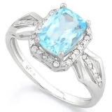BABY SWISS BLUE TOPAZ  1/5 CARAT (32 PCS) FLAWLESS CREATED DIAMOND 925 STERLING SILVER RING
