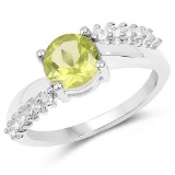 1.54 CTW Genuine Peridot and White Topaz .925 Sterling Silver Ring