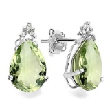 1.4 CARAT GREEN AMETHYST 10K SOLID WHITE GOLD PEAR SHAPE EARRING WITH 0.03 CTW DIAMOND