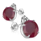 2.27 CARAT RUBY 10K SOLID WHITE GOLD ROUND SHAPE EARRING WITH 0.03 CTW DIAMOND