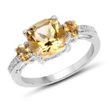 2.43 CTW Genuine Citrine and White Topaz .925 Sterling Silver Ring