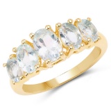 14K Yellow Gold Plated 2.13 CTW Genuine Aquamarine .925 Sterling Silver Ring
