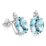 1.75 CARAT SKY BLUE TOPAZ 10K SOLID WHITE GOLD OVAL SHAPE EARRING WITH 0.03 CTW DIAMOND