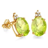 1.6 CARAT PERIDOT 10K SOLID YELLOW GOLD OVAL SHAPE EARRING WITH 0.03 CTW DIAMOND