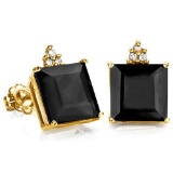 2.5 CARAT BLACK SAPPHIRE 10K SOLID YELLOW GOLD SQUARE SHAPE EARRING WITH 0.03 CTW DIAMOND