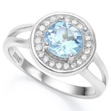 2 2/5 CT BABY SWISS BLUE TOPAZ  CREATED WHITE SAPPHIRE 925 STERLING SILVER RING