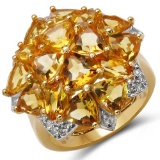 14K Yellow Gold Plated 6.26 CTW Genuine Citrine & White Topaz .925 Sterling Silver Ring
